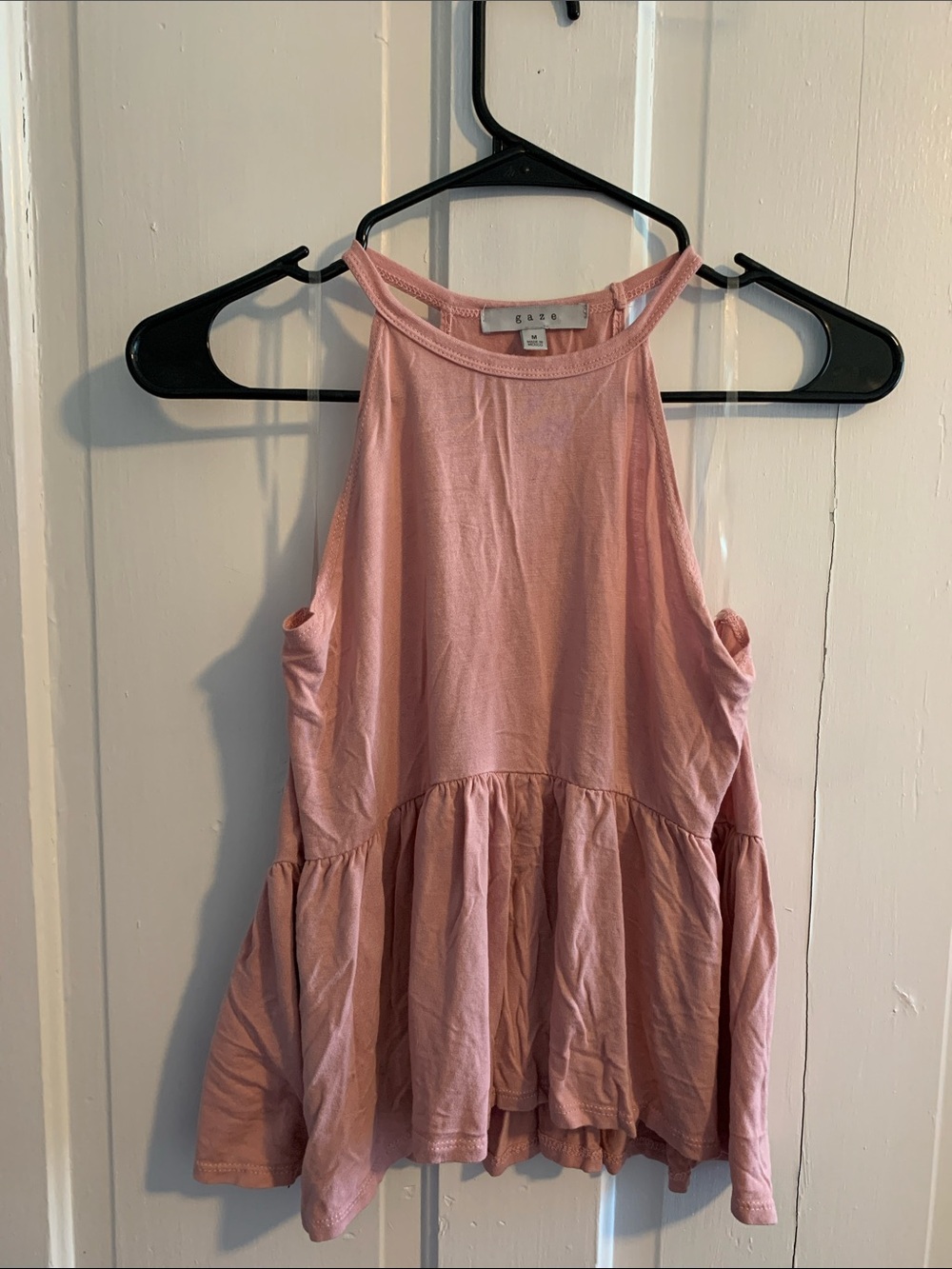 Gaze Blush Pink High-Neck Peplum Tank Top
